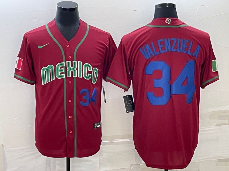 Men 2023 World Cub Mexico 34 Valenzuela Red Nike MLB Jersey14